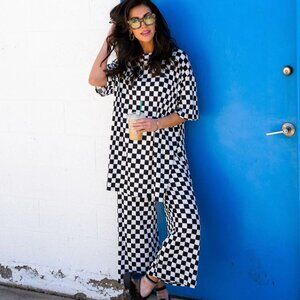 Dressed in Lala Lex Ribbed Checkered Playsuit